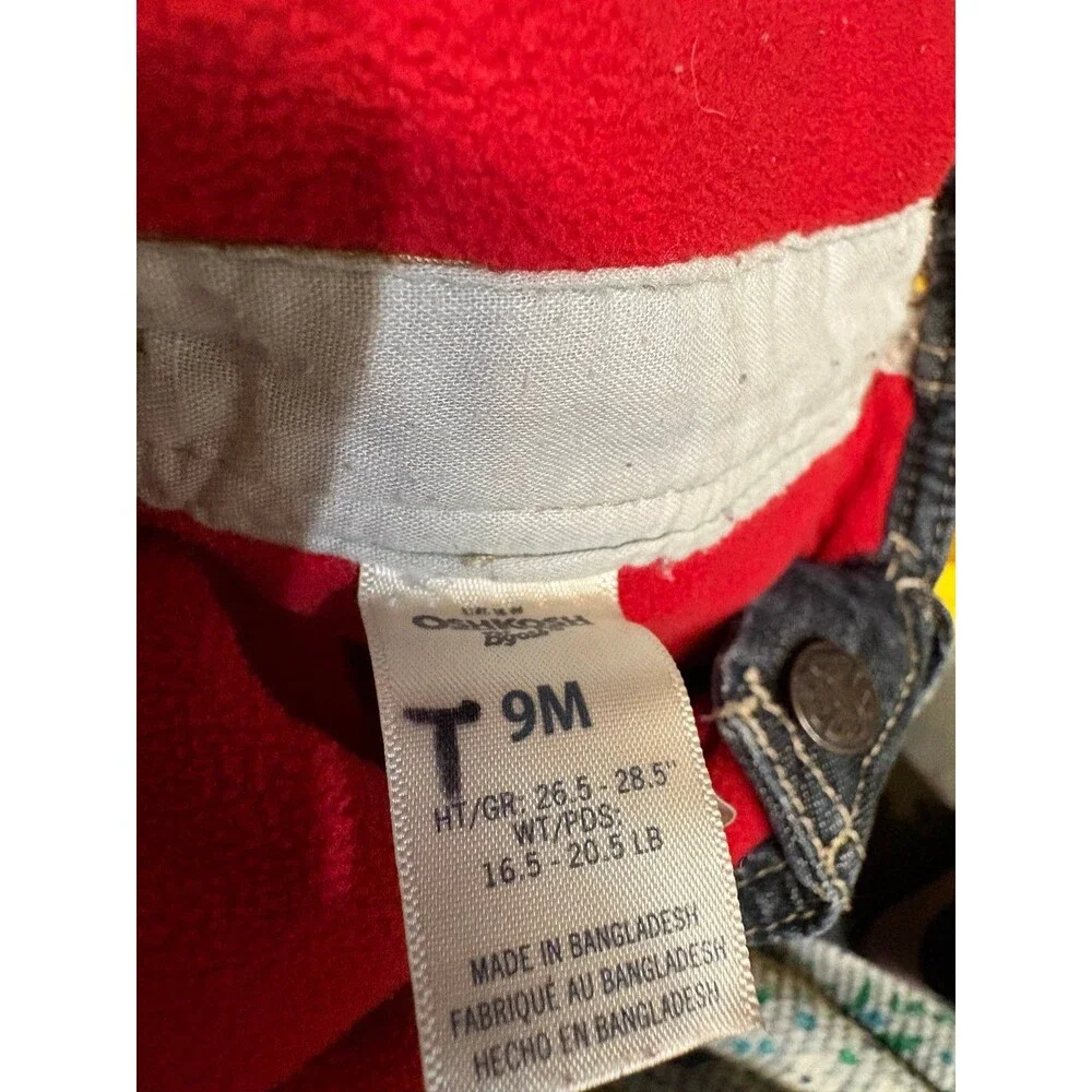 OshKosh B'gosh toddler denim overalls red fleece lining. 9M